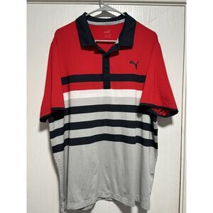 PUMA Mens Golf Polo Shirt - Classic Fit, Red/White/Blue,‎ Size XL.